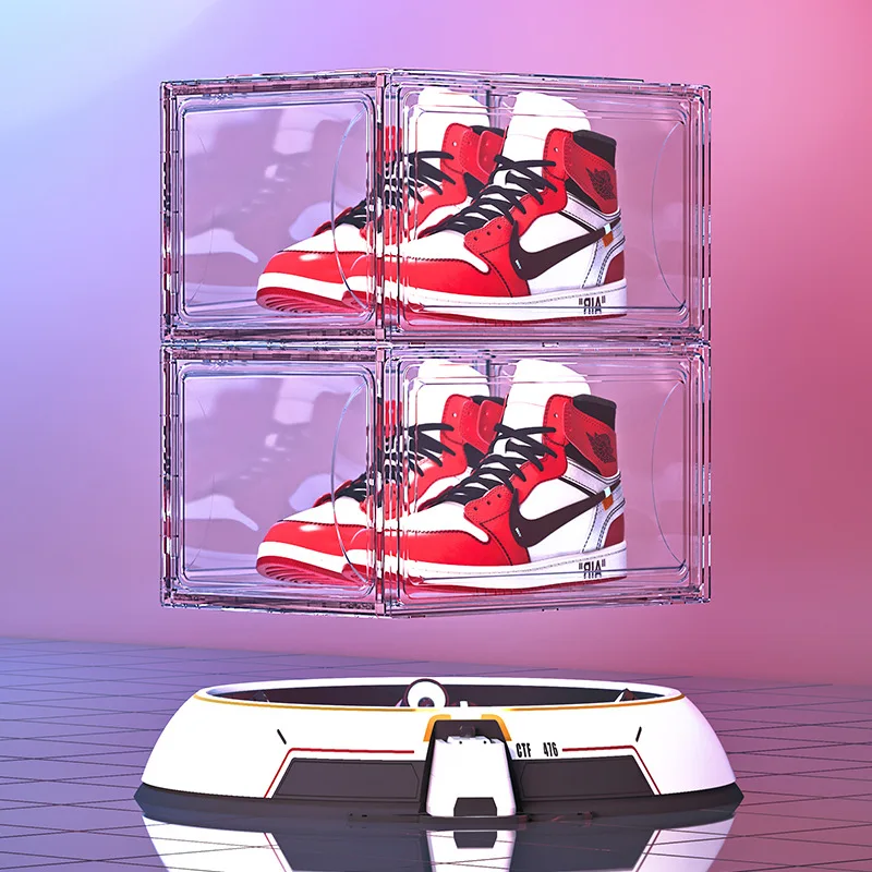 

AJ Transparent Shoe Box Plastic Dustproof High Quality Sneakers Storage Box Internet Celebrity Shoe Cabinet Shoes Wall Shoes