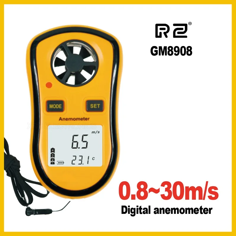 GM8908 RZ Анемометр Портативный Анемометр Термометр GM816 измеритель скорости ветра метр 30 м/с ЖК цифровой ручной анемометр - Цвет: GM8908