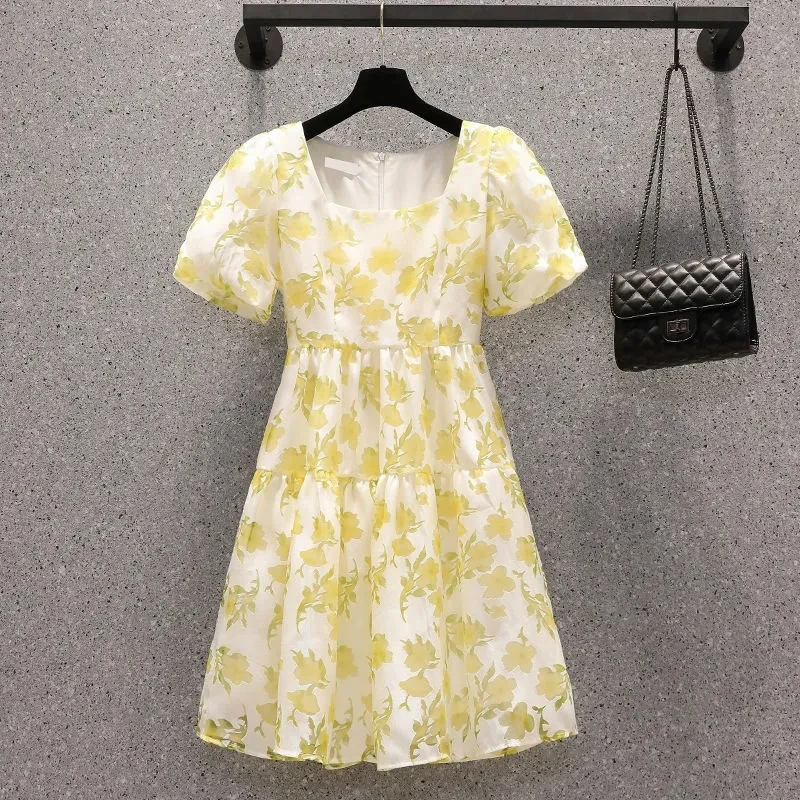 

Large women's 2021 summer new loose sweet French Floral Dress