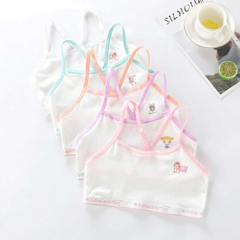 

4Pcs Pure Cotton Girls' Bras Developmental Vests Student Girls Wrapped Breasts Training Bras For Young Girls Aged 7-14Y