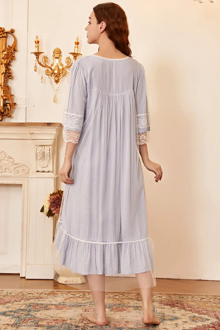 

Fairy Nightdress Women 2021 Summer Square Collar Lace Mesh Patchwork Nightgown Loose Simple Comfortable Sweet Sleeping Dress New