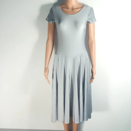Silver Gray Женское платье с коротким рукавом и длинным трико, современный Лирический костюм из блестящей лайкры, 18 цветов, полный размер - Цвет: Silver Gray