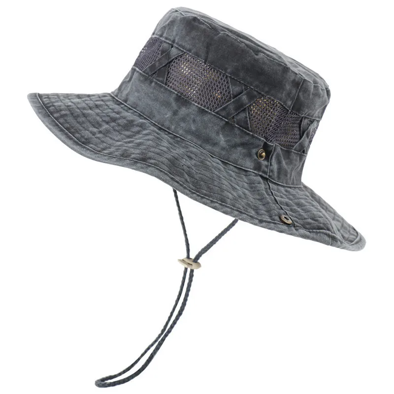 

Summer Women's Panama Beach Hats Men's Bucket Hat Breathable Mesh Fishing Caps Foldable Washed Cotton Men Flat Cap Climbing Hats