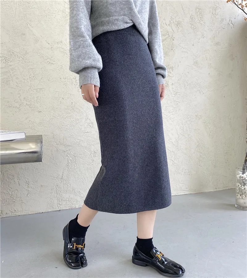 Женская шерстяная юбка-свитер элегантная винтажная юбка средней длины с высокой