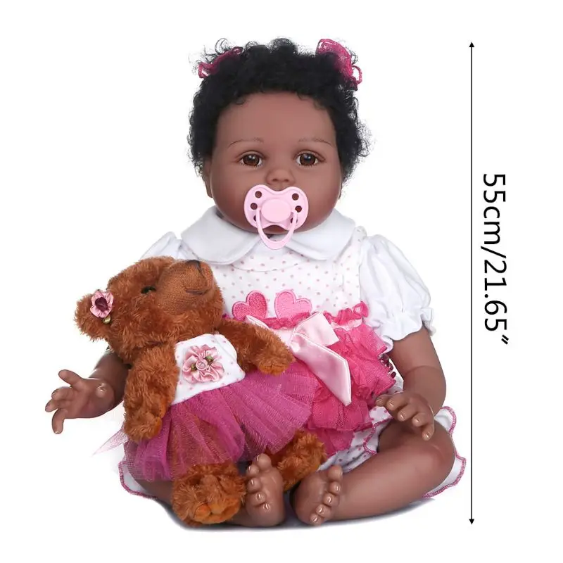 

55cm Realistic Doll Soft Body Vinyl Toddler Babies Lifelike Curly Girl Bear Toy 54DA