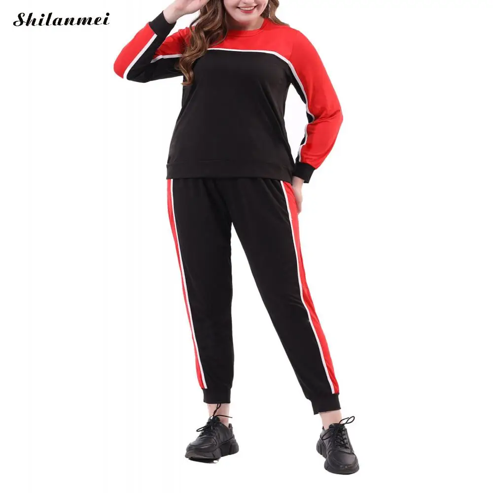 Большой размер осенний комплект из двух предметов топ с длинными рукавами и