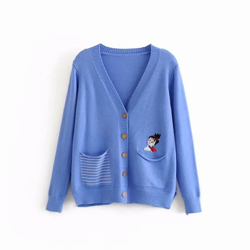 

Women Clothes 2019 Autumn and Winter Clothes Women V-neck Pocket Girl Embroidery Cardigan Women Sweater Women Casaco Feminino