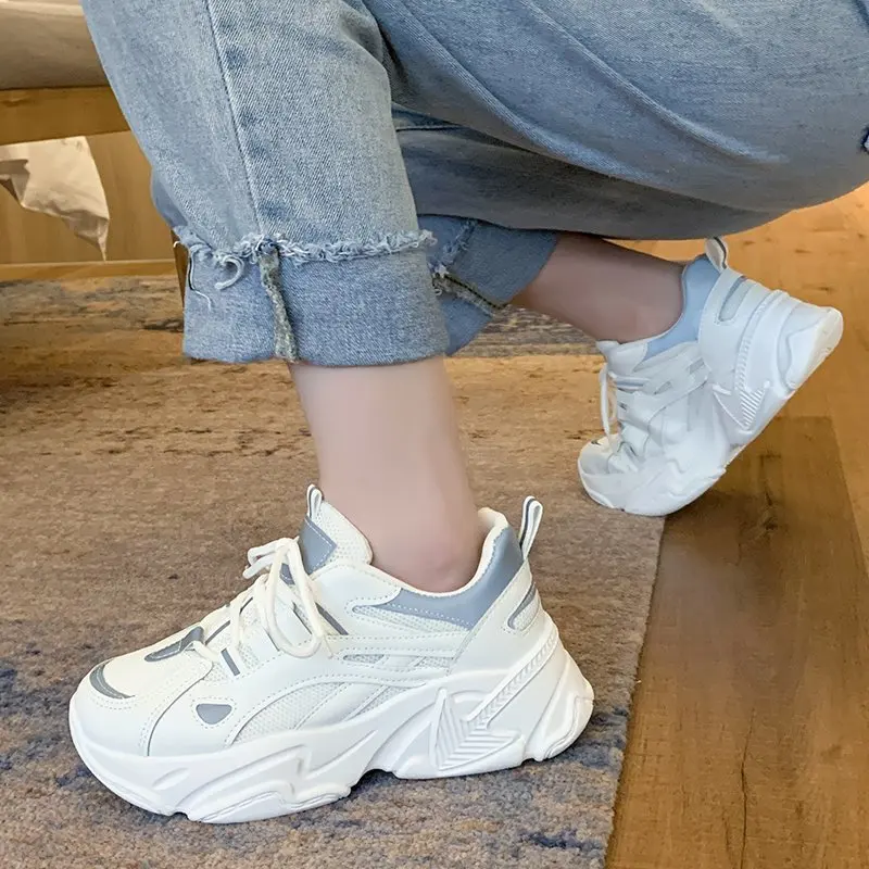 

Fashion Sneakers Women Mesh Chunky Sneakers Casual Shoes Autumn Reflective Comfortable Thick Sole White Dad Flats Platform Shoes