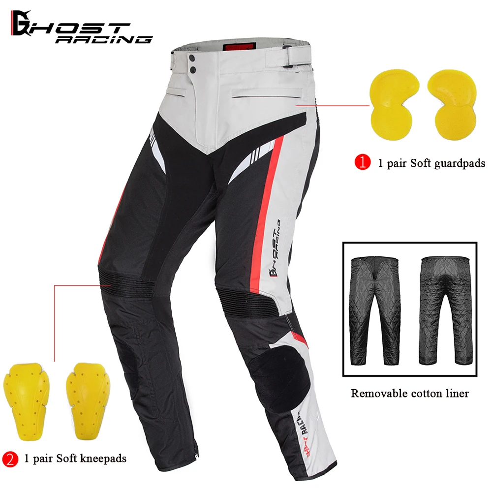 

GHOST RACING Men's Motorcycle Pants Winter Warm Motorcross Riding Pants Protective Gear Hip Sponge Protection With Kneepads