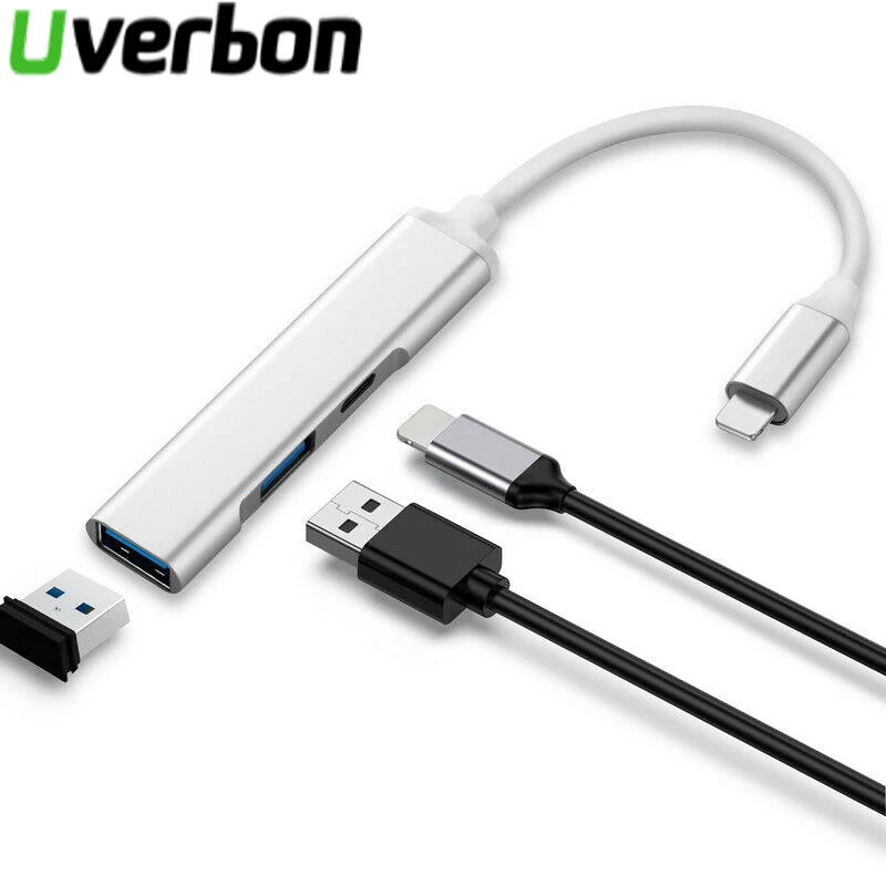 3 в 1 USB 0 сплиттер порта концентратор для iphone Lightning OTG конвертер адаптер камеры