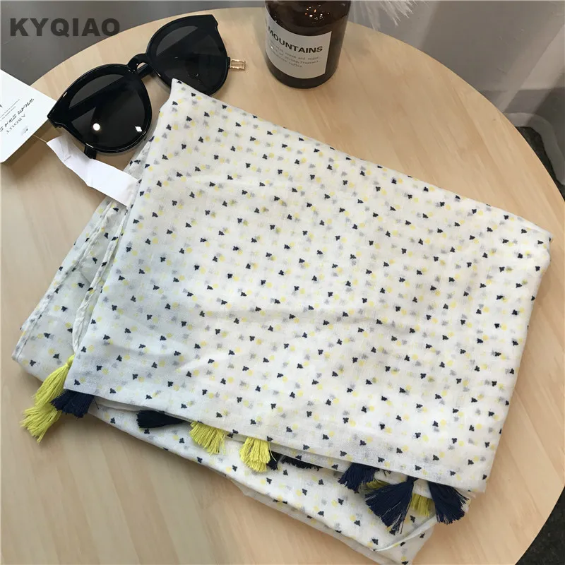 KYQIAO Для женщин в этническом стиле головной платок женский Осень-весна в японском стиле свежий сладкий длинное шерстяное пальто с принтом, с кисточками, шарф, кашне