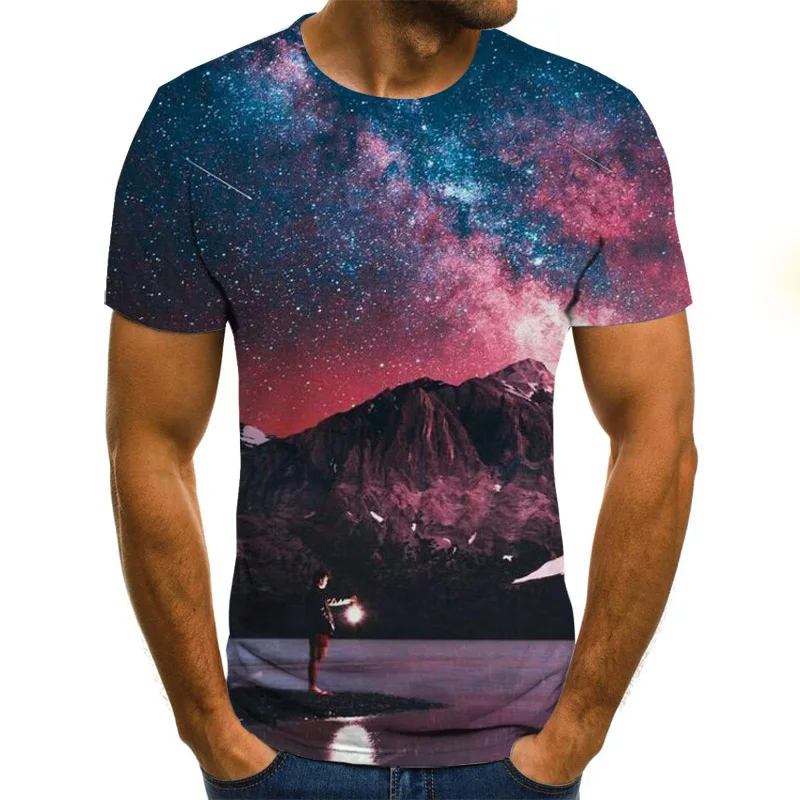 

Beautiful Starry Sky Men's T-Shirt Trendy Casual Tops 3D Printed Fashion Short-Sleeved Summer Round Neck Shirt Trendy Streetwear