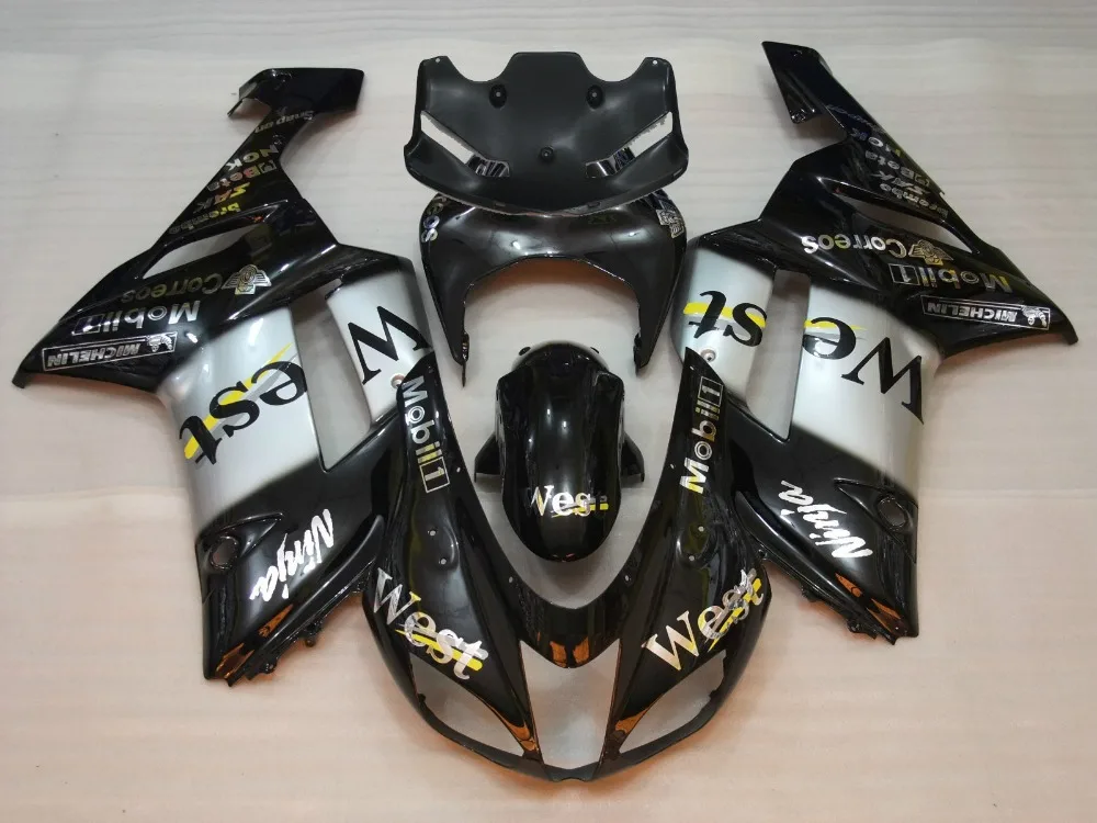 

100%NEW+ WEST Silver Black Fairings FOR Kawasaki NINJA ZX 6R 636 07 08 ZX-6R 07-08 ZX6R 2007 2008 ZX 6R 07 08 & Rear Tail Cover