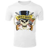new casual fashion gun rose 3d printing t shirt skull series hip hop punk rock men and women t shirt pure white short sleeves