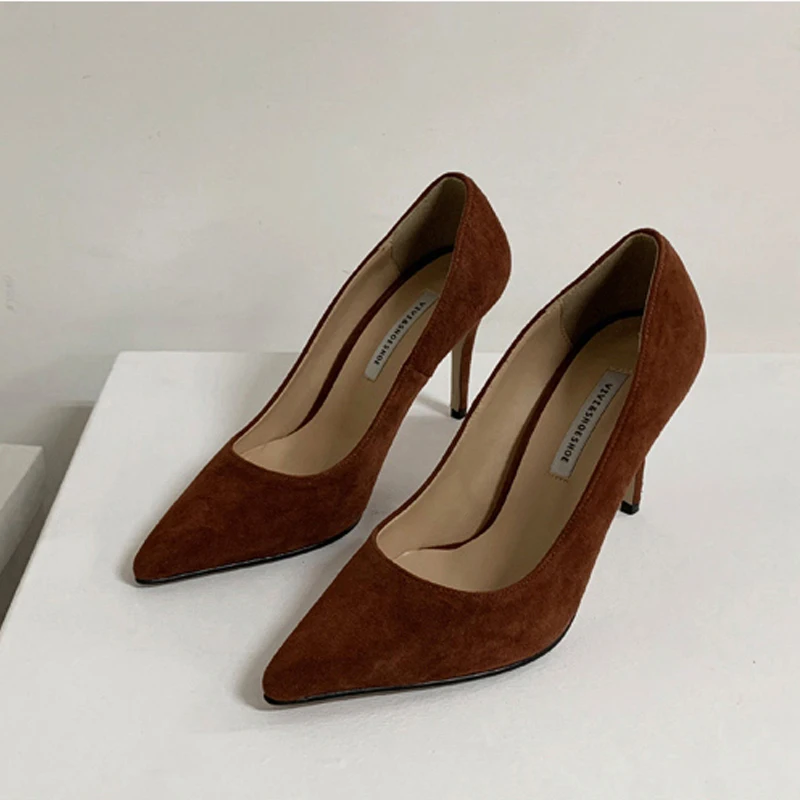 Туфли женские замшевые с острым носком заостренный носок высокий каблук-шпилька