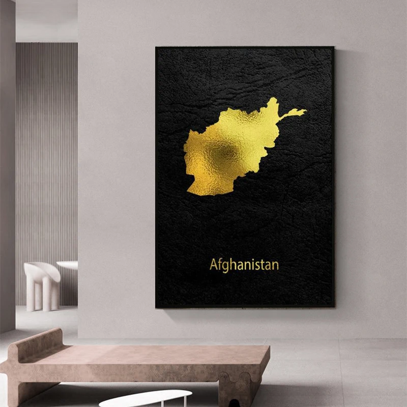 Золотая карта арт в Афганистане холст живопись роспись художественные принты