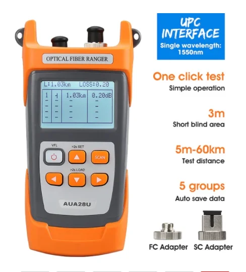 

Mini OTDR AUA28U SGOT04 1550nm FTTH OPM VFL 60KM Fiber Optic Optical Fiber Reflectometer Built in VFL with FC SC Touch Port