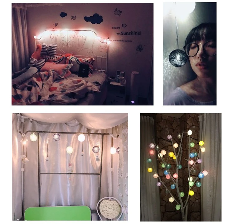 Праздничная светодиодная гирлянда DCOO 3 м с цветными хлопковыми шариками для сада