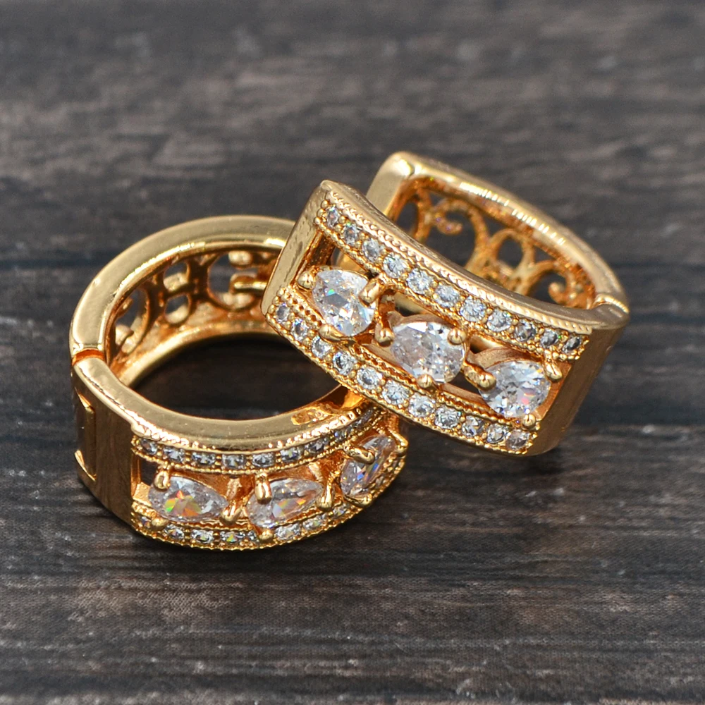 Модные женские серьги-кольца золотого цвета с кубическим цирконием ювелирные
