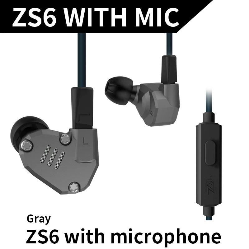 Gray Mic CCA KZ ZS6 наушники Headet HIFI монитор DJ бег спортивные наушники гарнитура Bluetooth кабель набор наушников - Цвет: Gray Mic