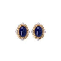 s925 sterling silver gold plated natural lapis lazuli pearl ear studs light luxury temperament all matching ladies earrings