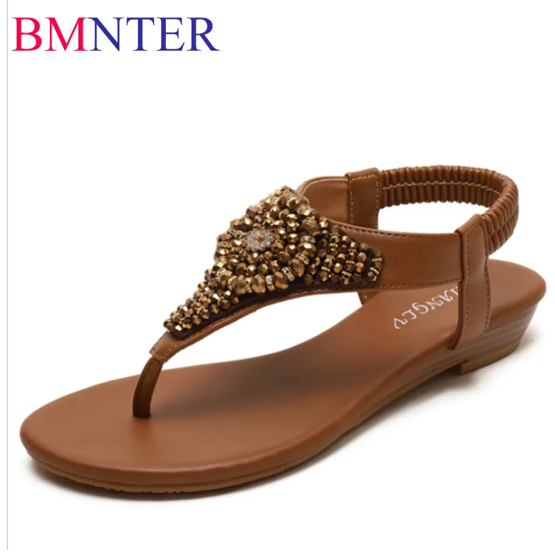 

BMNTERFlip-toe sandals Women's Flat 2021 new fashion summer sequins beaded rhinestone Roman outdoor beach open toe sandals