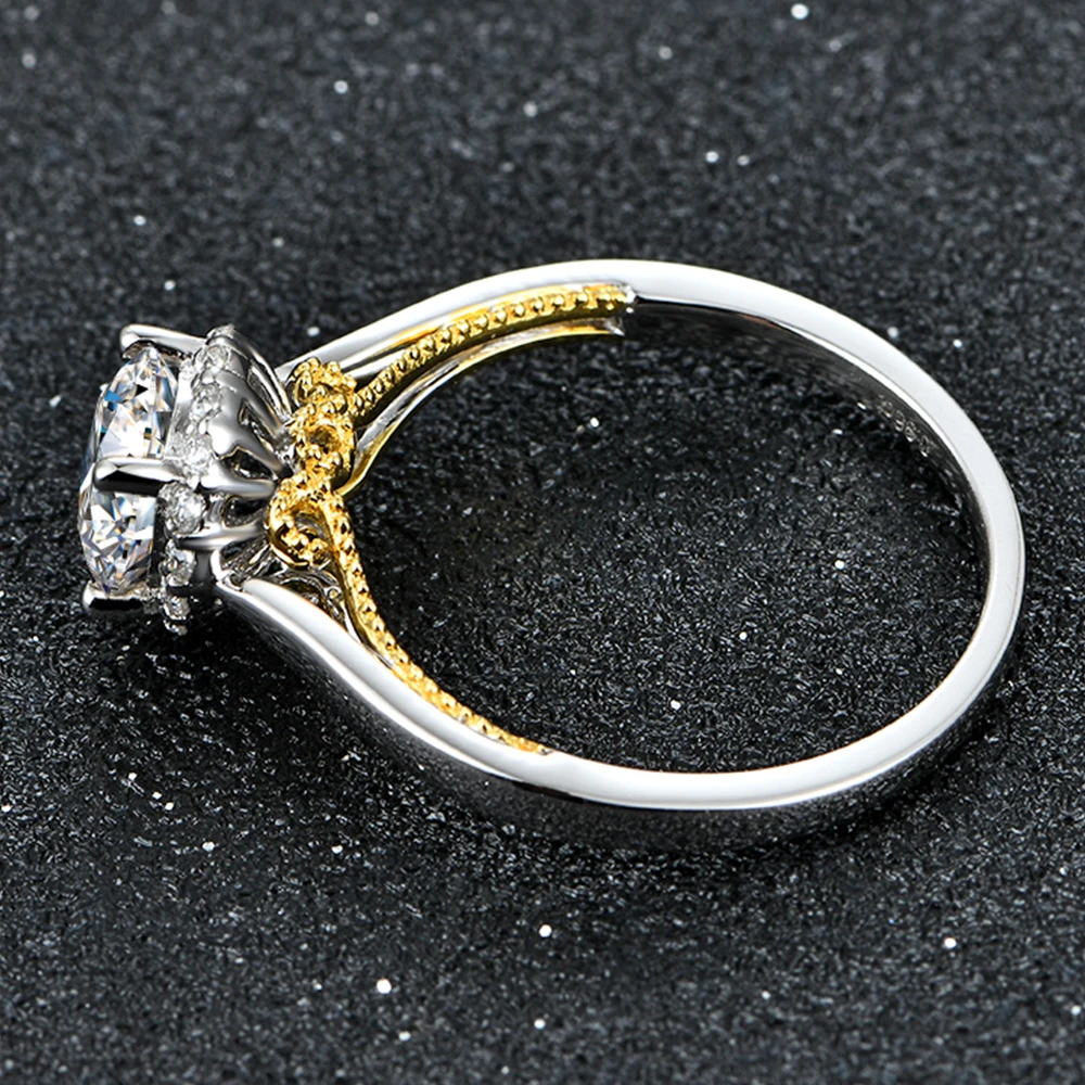 ATTAGEMS 18K желтое золото 6 5 ct мм VVS1 Круглый D Цвет Муассанит Элегантные кольца для
