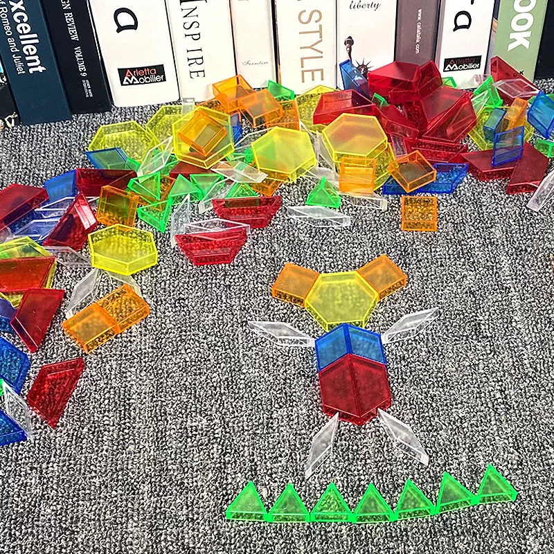 Rompecabezas 3D de 180 piezas para ni&ntilde;os, juguete educativo Montessori, geom&eacute;trico, con forma de Color arco&iacute;ris, transparente, DIY, juguetes de aprendizaje-5