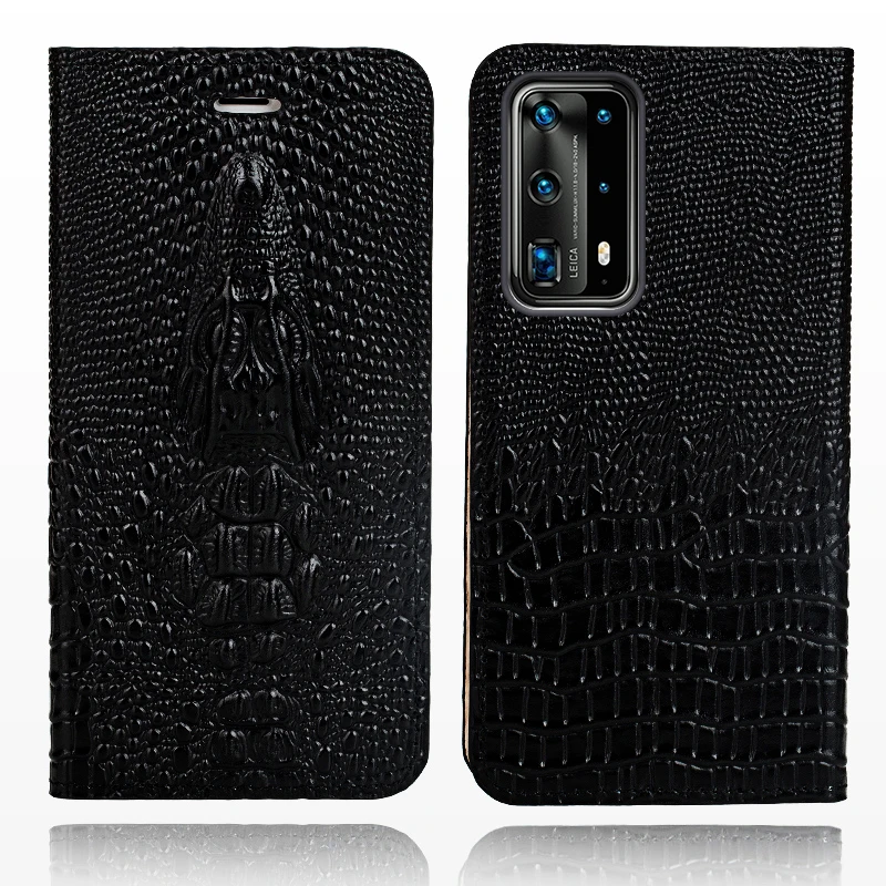 genuine leather flip case for huawei p40 pro p20 p30 lite magnetic crocodile card slot protection cover for honor 9x 8x v30 20 free global shipping