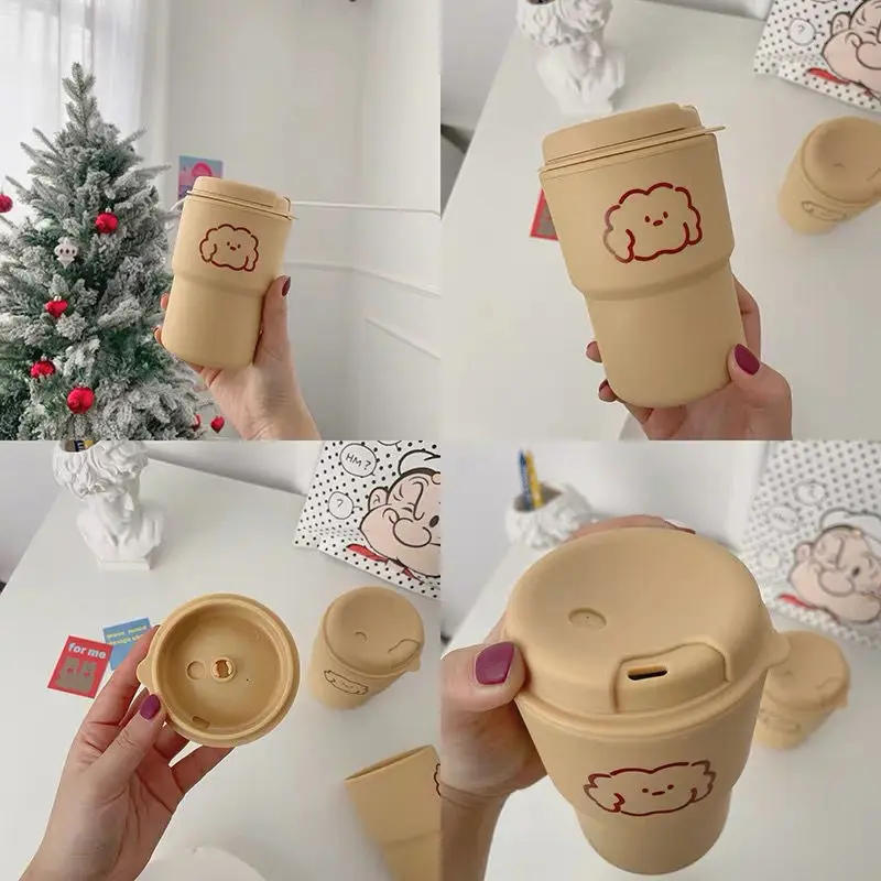 

Simple Fashion Water Cup With Lid Coffee Milk Cup Cartoon Cloud Puppy Anti Scalding Plastic Cups for Girls