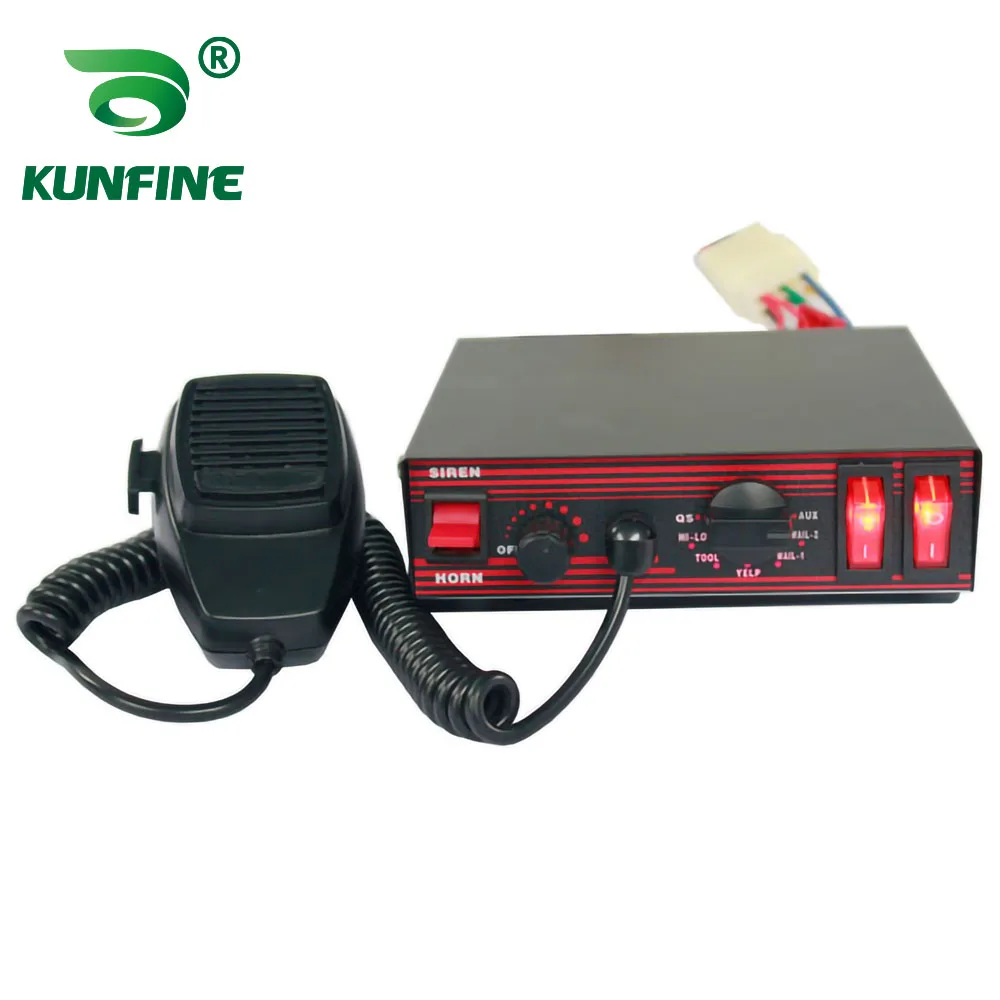 KUNFINE-صفارة إنذار لاسلكية للسيارة ، 200 واط ، 10 نغمات مع ميكروفون ، 2 مفتاح إضاءة (بدون مكبر صوت)