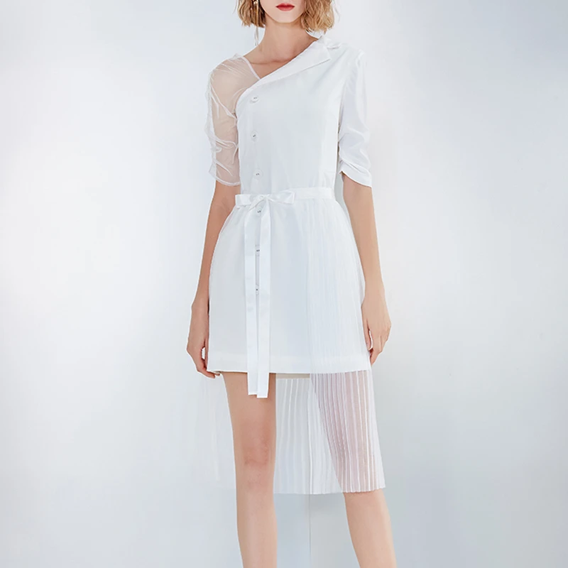 Женское Сетчатое платье TWOTWINSTYLE летнее черное лоскутное оверсайз с асимметричным