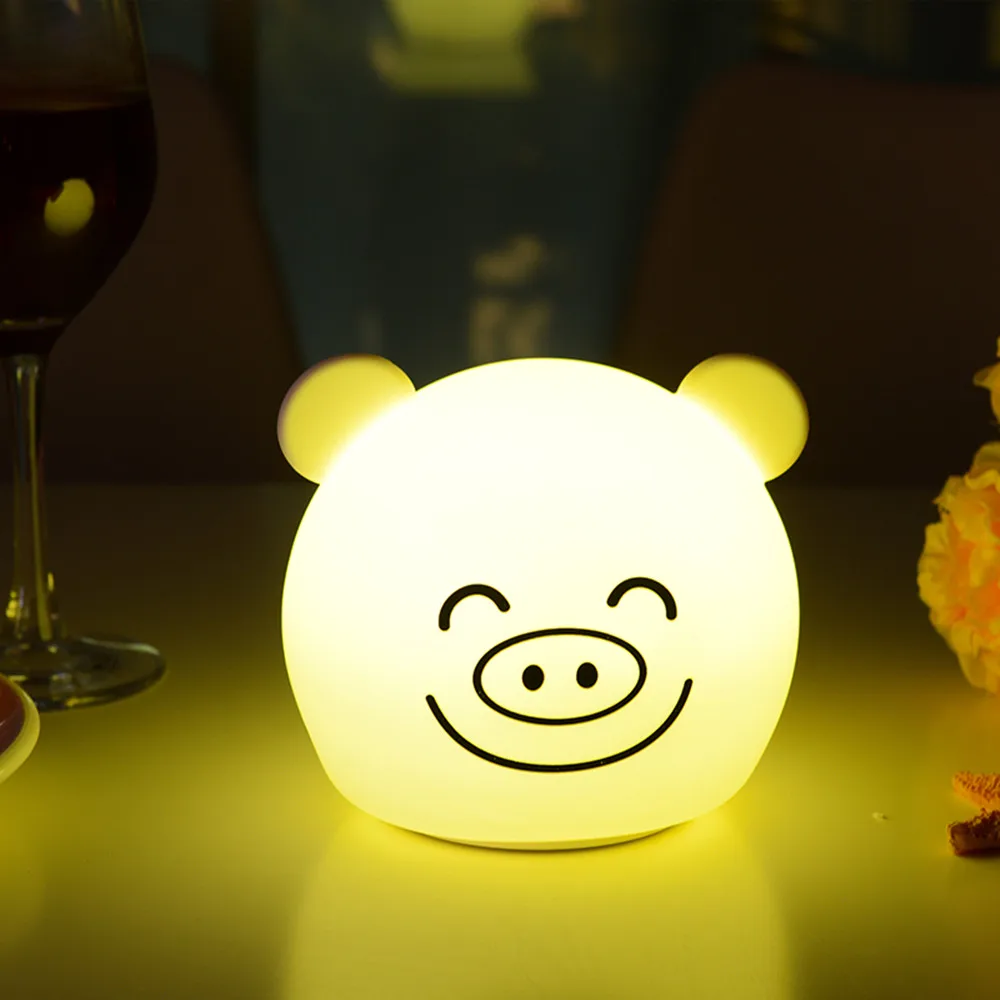 

Cat Bear Panda Pig Dog LED Night Light Touch Sensor Colorful Silicone Timer USB Rechargeable Bedside Lamp for Children Baby Gift