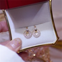 gold luxury tiny earring exquisite round zircon anti allergy top quality stud earring circle jewelry pendant gift