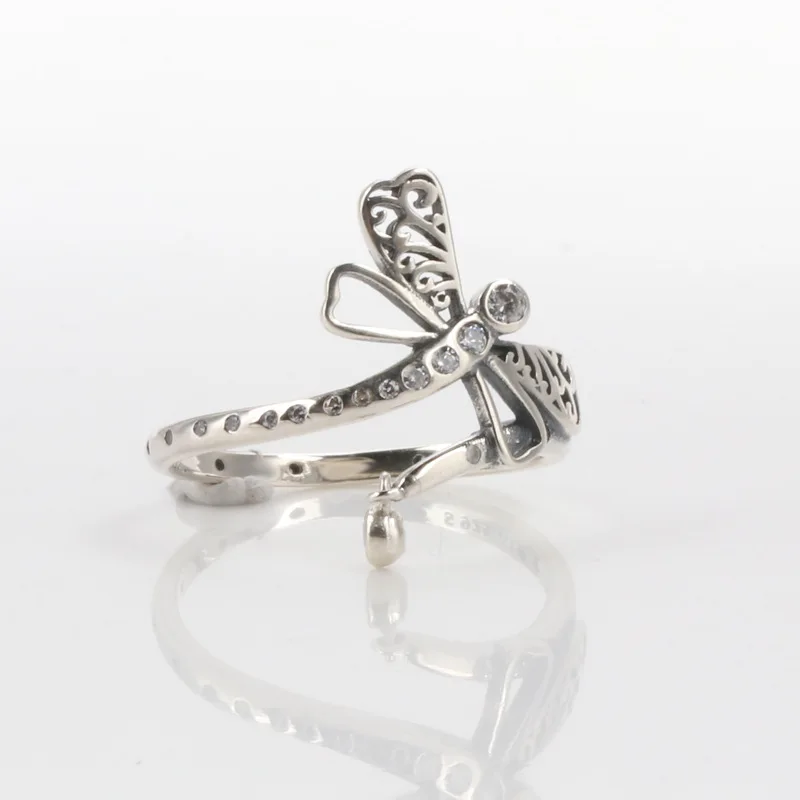 

Authentic 925 Sterling Silver pan Ring Dreamy Dragonfly Ring, Clear Cz ComPatible With oPean Jewelry