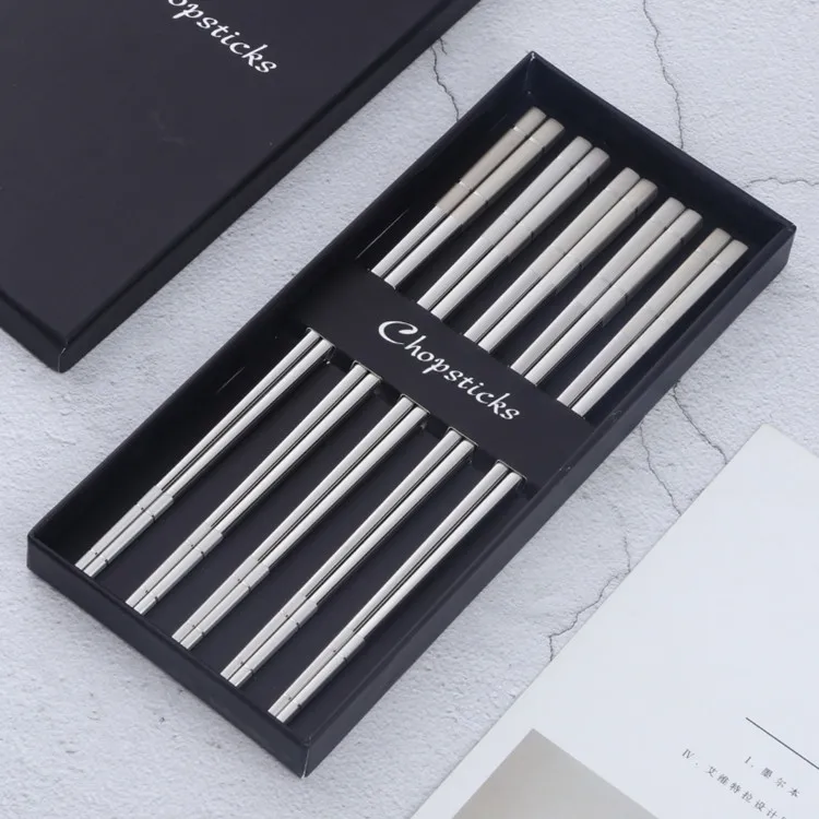 White-10 Pairs 10 пар Squre нержавеющая сталь Палочки для еды лазерная гравировка узоры еды палочки портативные многоразовые палочки для суши с подарочной коробкой - Цвет: White-10 Pairs