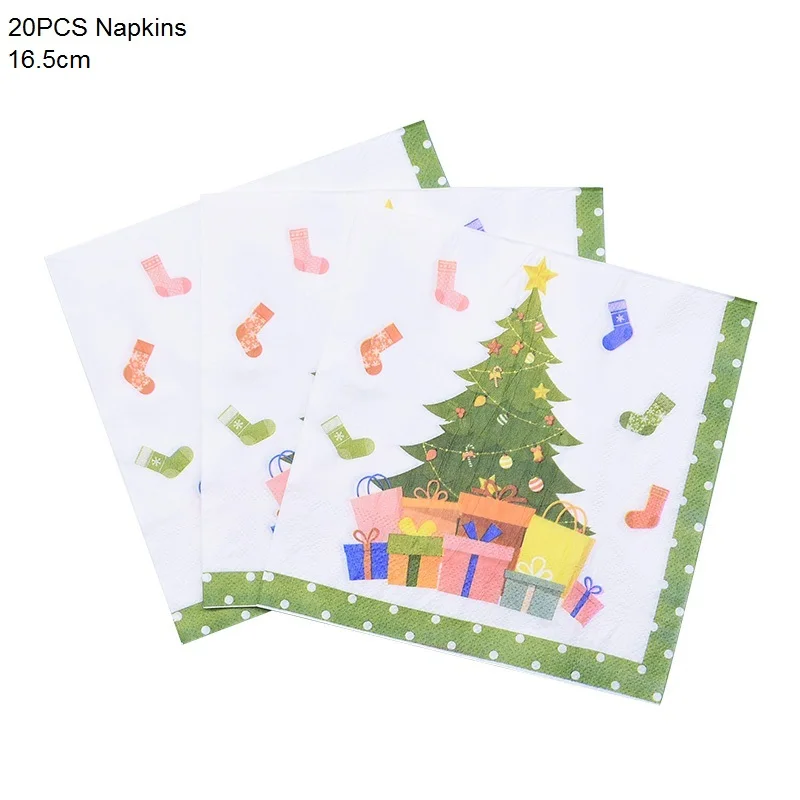 20pcs Napkins Рождественская вечеринка Декор одноразовые столовые приборы бумажные тарелки и стаканы соломинки Баннер Дети День рождения Рождество детский душ Декор - Цвет: 20pcs Napkins