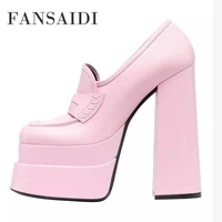 fansaidi summer fashion womens shoes new elegant chunky heels white waterproof beige pumps pink sexy block heels 41 42 43 44