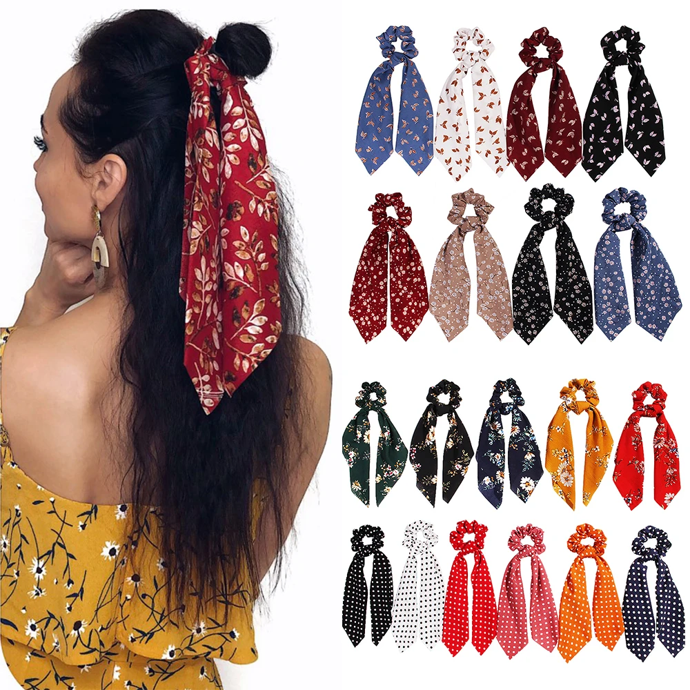 1 шт. заколка для волос с принтом в стиле бохо Цветочная резинка-бант шарф-бабочка