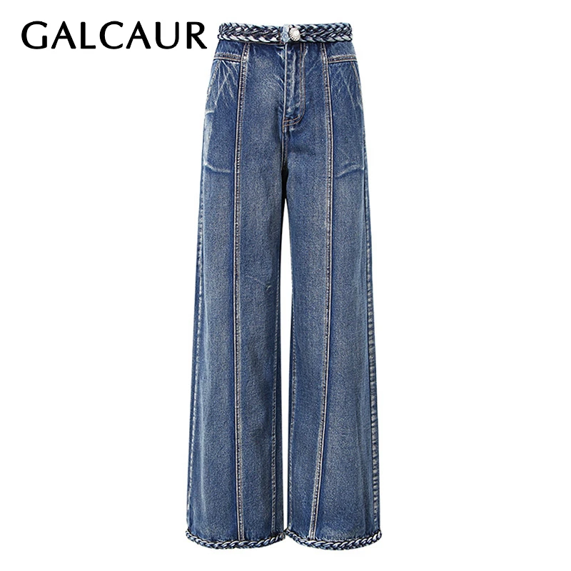 

Брюки GALCAUR женские джинсовые со складками, корейский стиль, свободные минималистичные прямые штаны с завышенной талией, модная одежда на ос...