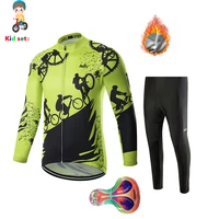 kids long sleeved cycling jersey sets boys and girls winter thermal fleece warmer boys and girl breathable bike jersey spring
