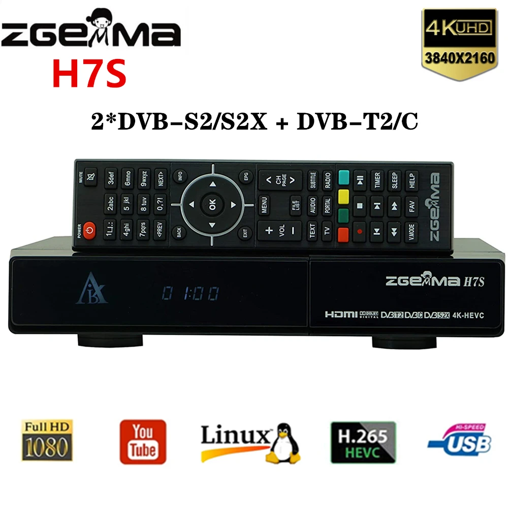 Zgemma H7S E2 Linux Satellite Receiver 4K UHD 2*DVB-S2/S2X + DVB-T2/C Three tuners Digital Decoder Receptor Enigma 2 IPTV BOX