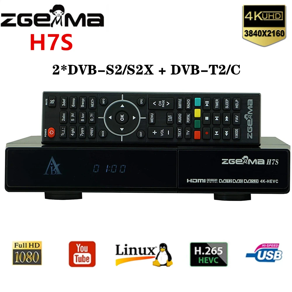 Спутниковый ресивер Zgemma H7S E2 Linux 4K UHD 2 * DVB-S2/S2X + DVB-T2/C три тюнера цифровой декодер