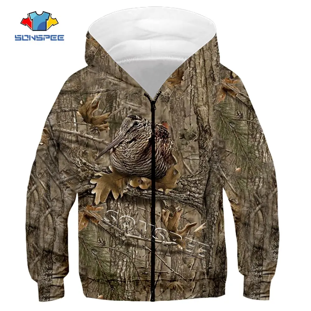 Child Zip Hoody Sweatshirt Top Camouflage Hunting Animal 3D Print Kids Fashion Zipper Hoodie Boy Baby Casual Streetwear Clothing