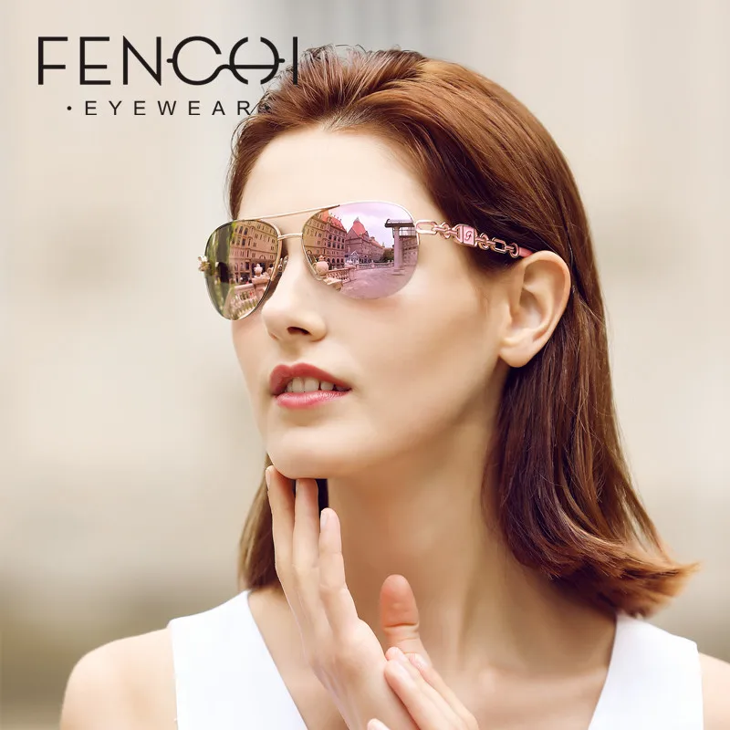 FENCHI анти-синие розовые белые роскошные солнцезащитные очки пилоты женские Zonnebril Dames оправа из розового золота женские солнцезащитные очки Oculos Feminino