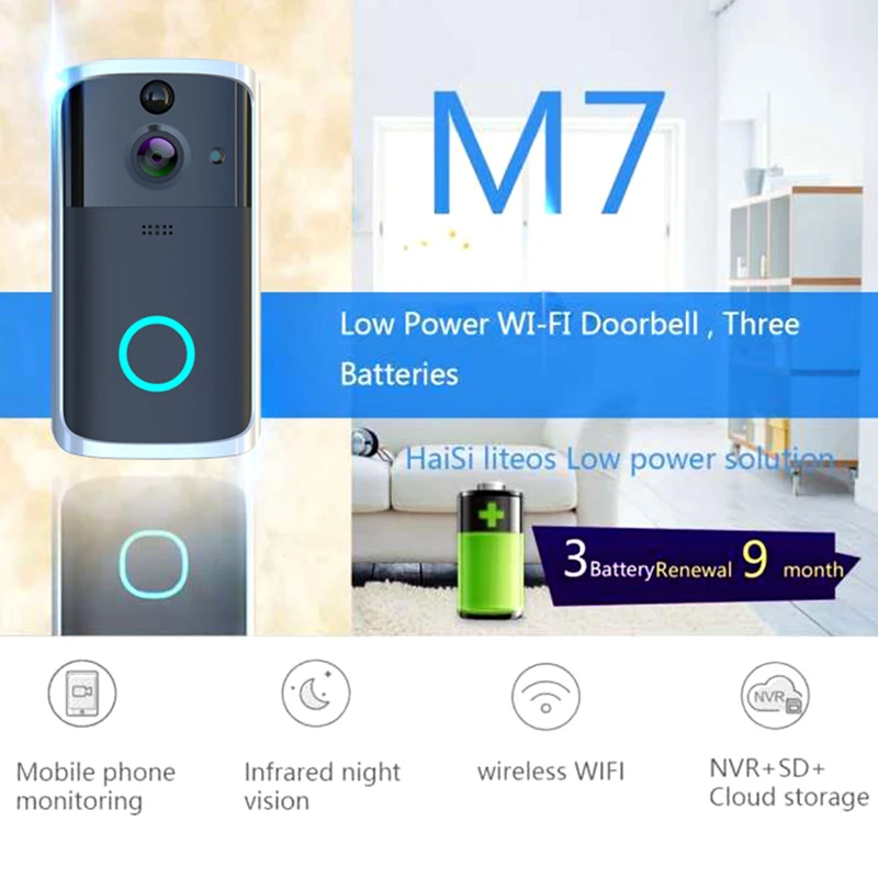 Новый беспроводной Смарт WiFi дверной звонок ИК Видео визуальная камера домофон