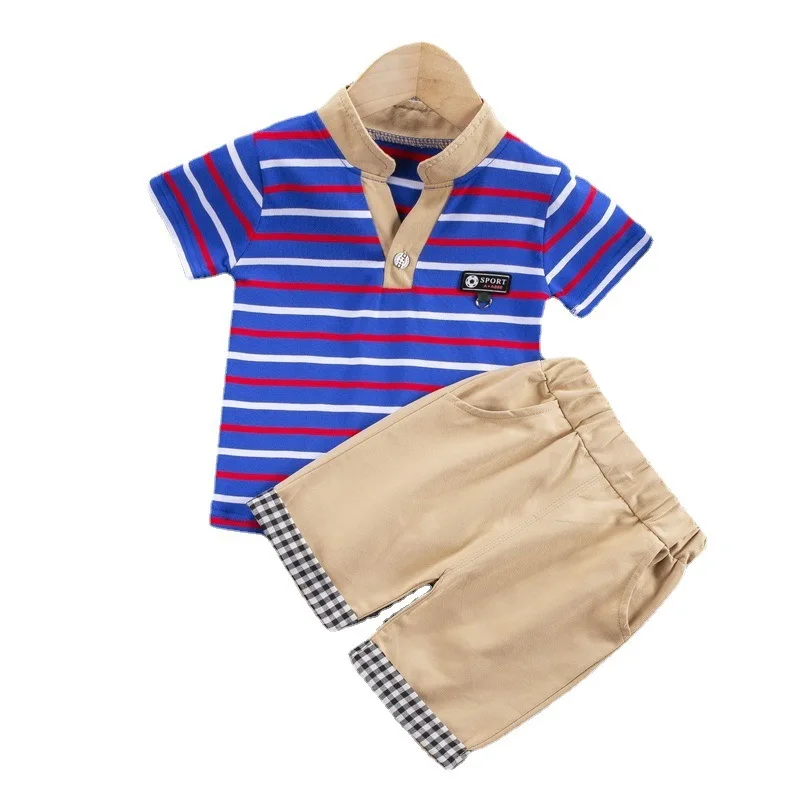 

Toddler Striped Clothes Infant Kids Shirt Shorts 2Pcs/sets Baby Boy Girls Letter Clothing Summer Children Turtleneck Sport Suits