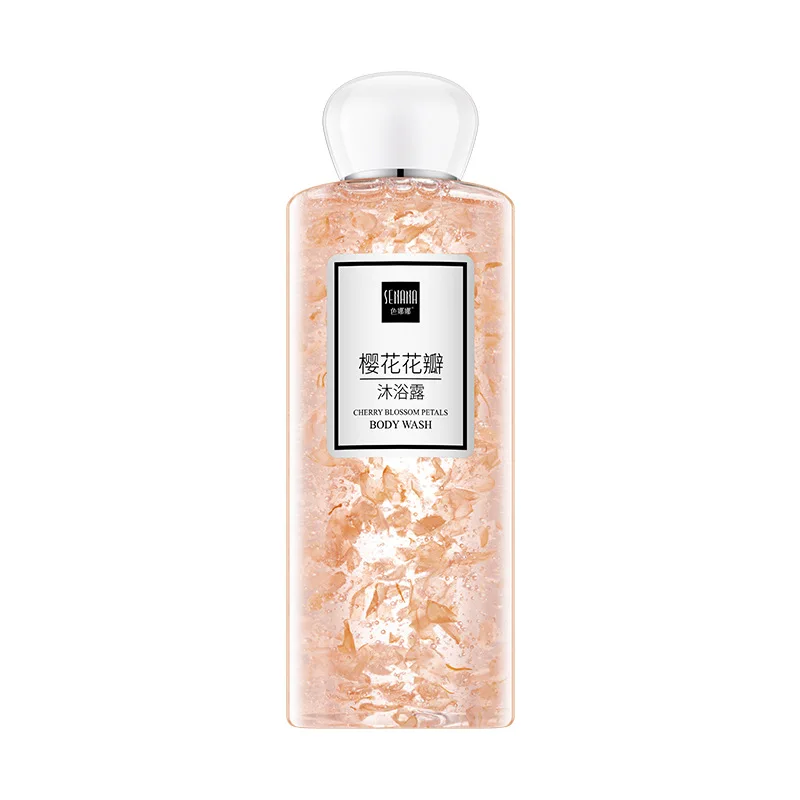 

Senana cherry blossom petals bath warm and refreshing clean, foaming, delicate nourishing tender skin shower gel.