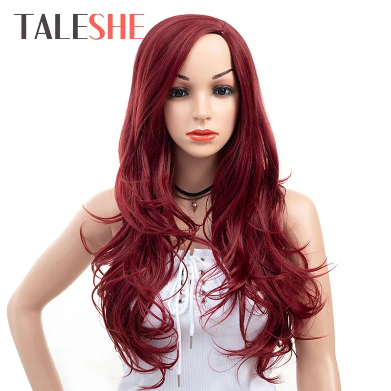 

Long Red Wavy Wigs Synthetic Wigs Natural Side Part Heat Resistant Fiber Hair for Black Women Pink Cosplay TALESHE