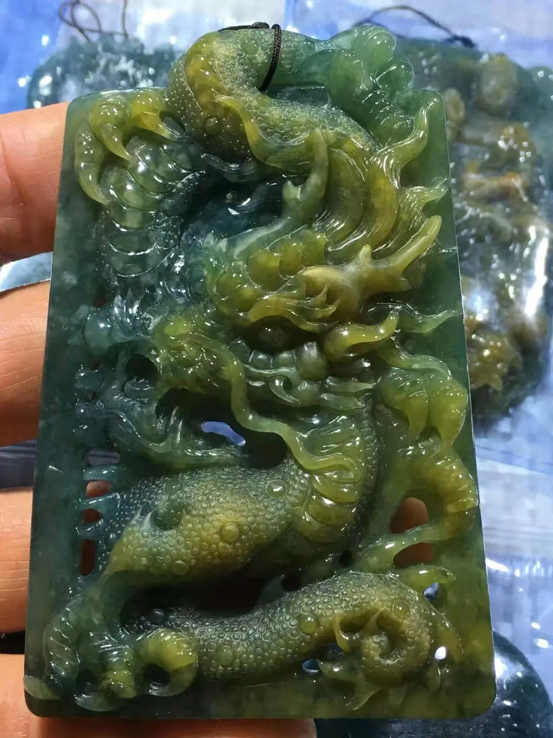 

Natural 7A Myanmar jade hollow Hand-Carved jade dragon blue jade pendant jade necklace men pendants jewelry jadeite jade